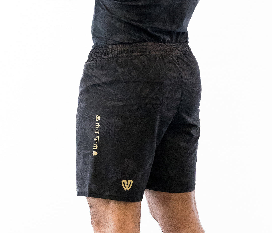 Black with gray no-gi jiu jitsu shorts
