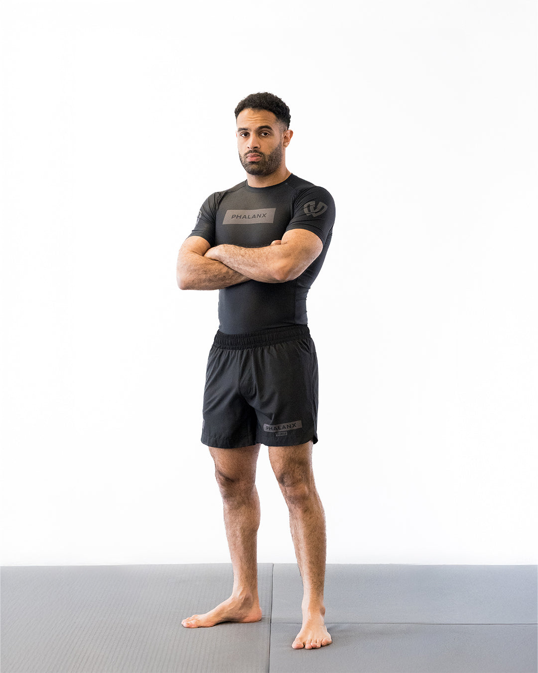 Black Phalanx jiu jitsu shorts with gray accents
