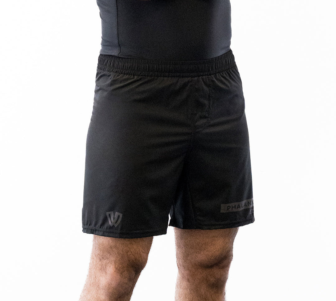 Black Phalanx jiu jitsu shorts with gray accents
