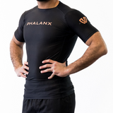 Phalanx Jiu-jitsu BJJ short-sleeve rash guard is perfect for training jiu-jitsu, no-gi grappling, MMA—mixed martial arts, Brazilian Jiu-jitsu, wrestling, and judo. It is also perfect for no-gi JJ or gi jiu-jitsu, and it can be worn at Spartan Race, Tough Mudder, Yoga—all athletics!