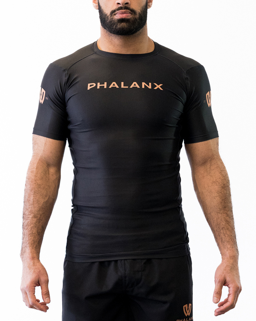Phalanx Jiu-jitsu BJJ short-sleeve rash guard is perfect for training jiu-jitsu, no-gi grappling, MMA—mixed martial arts, Brazilian Jiu-jitsu, wrestling, and judo. It is also perfect for no-gi JJ or gi jiu-jitsu, and it can be worn at Spartan Race, Tough Mudder, Yoga—all athletics!