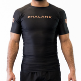Phalanx Jiu-jitsu BJJ short-sleeve rash guard is perfect for training jiu-jitsu, no-gi grappling, MMA—mixed martial arts, Brazilian Jiu-jitsu, wrestling, and judo. It is also perfect for no-gi JJ or gi jiu-jitsu, and it can be worn at Spartan Race, Tough Mudder, Yoga—all athletics!