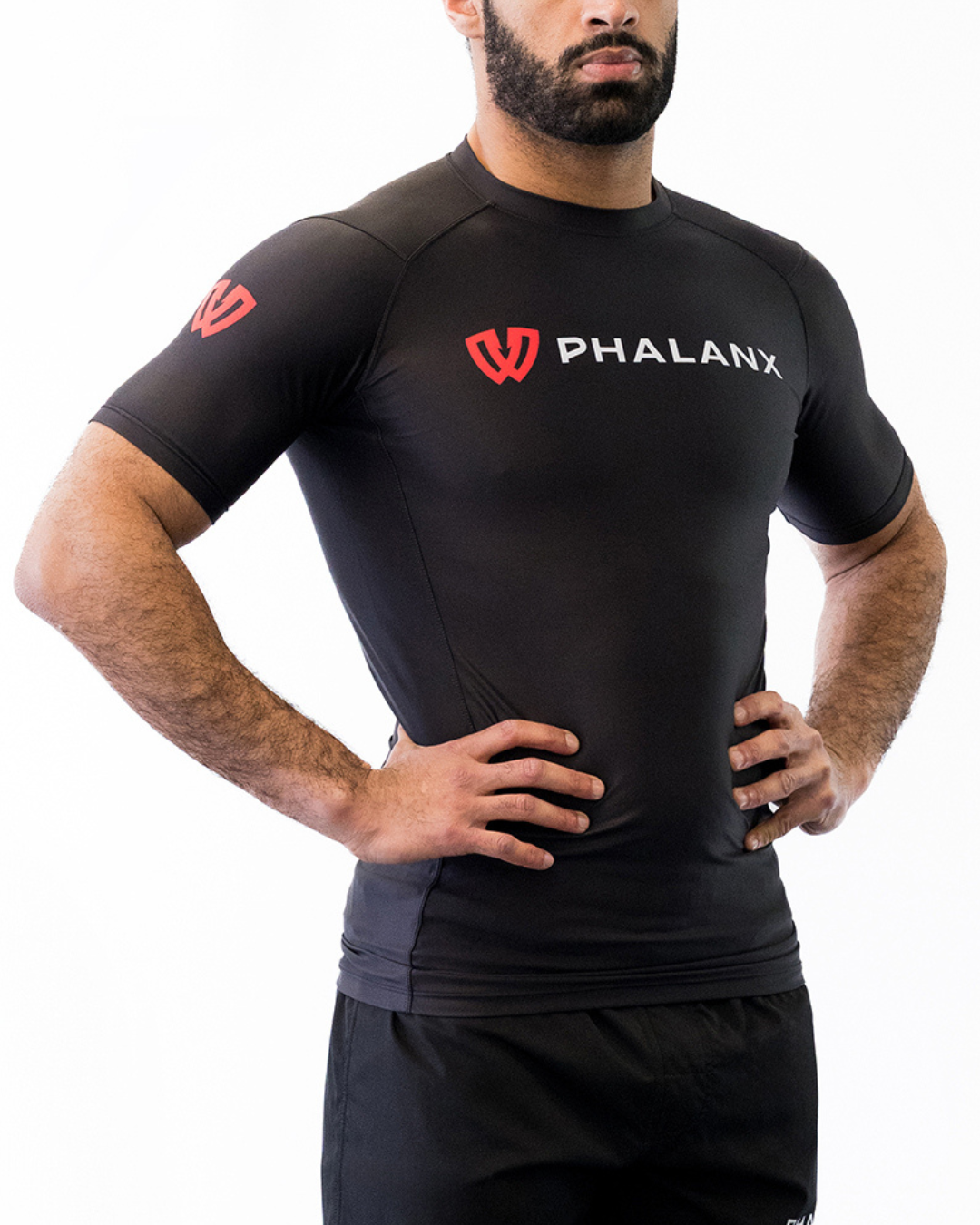 Phalanx Jiu-jitsu BJJ short-sleeve rash guard is perfect for training jiu-jitsu, no-gi grappling, MMA—mixed martial arts, Brazilian Jiu-jitsu, wrestling, and judo. It is also perfect for no-gi JJ or gi jiu-jitsu, and it can be worn at Spartan Race, Tough Mudder, Yoga—all athletics!