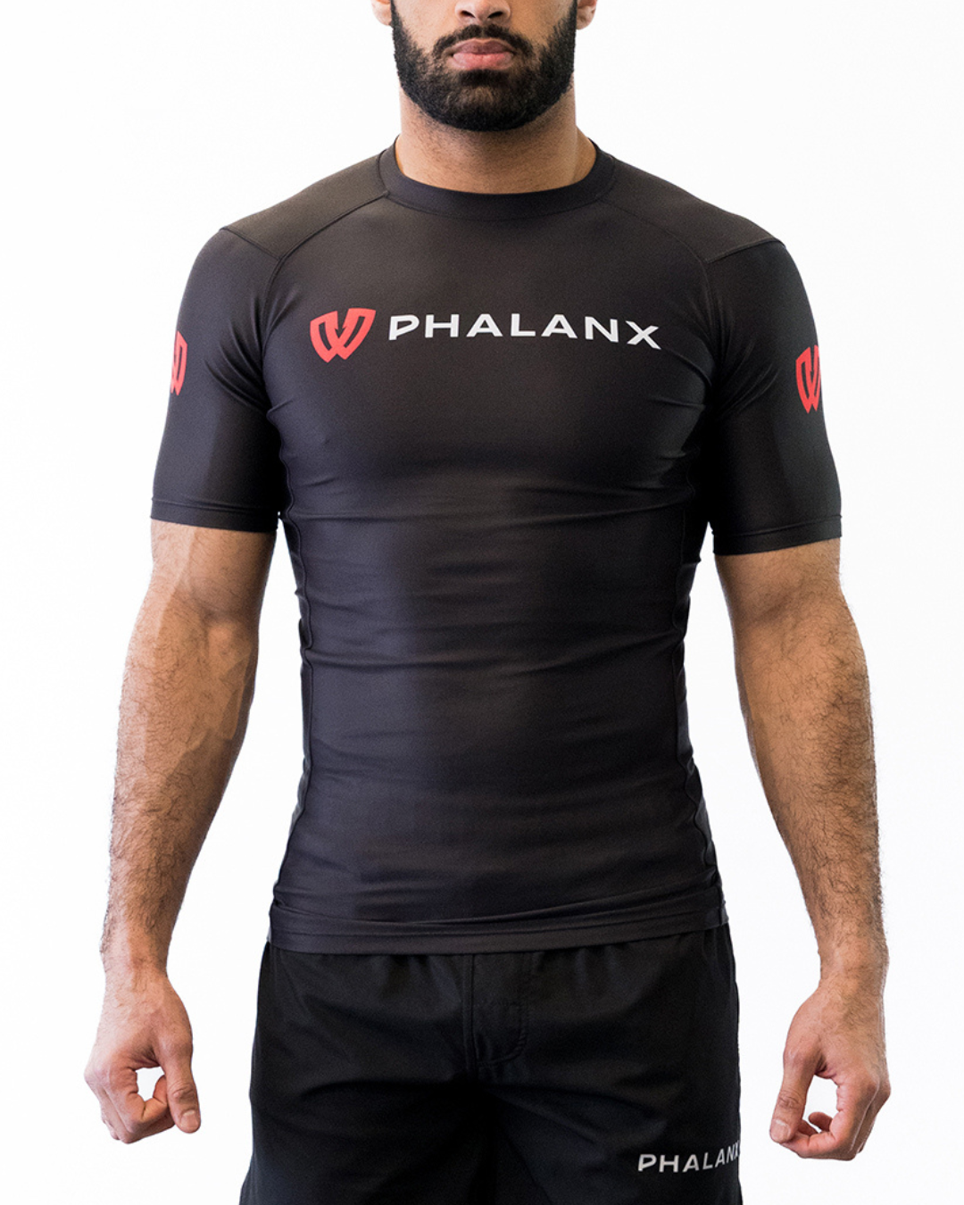 Phalanx Jiu-jitsu BJJ short-sleeve rash guard is perfect for training jiu-jitsu, no-gi grappling, MMA—mixed martial arts, Brazilian Jiu-jitsu, wrestling, and judo. It is also perfect for no-gi JJ or gi jiu-jitsu, and it can be worn at Spartan Race, Tough Mudder, Yoga—all athletics!