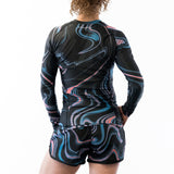 Black with swirls women's jiu jitsu rash guard