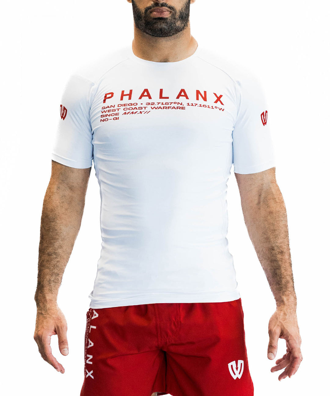 WEST COAST WARFARE SHORT-SLEEVE RASH GUARD | WHITE & RED