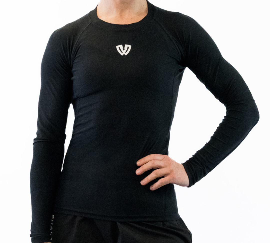Phalanx Women's Jiu-jitsu BJJ long-sleeve rash guard is perfect for training jiu-jitsu, no-gi grappling, MMA—mixed martial arts, Brazilian Jiu-jitsu, wrestling, and judo. It is also perfect for no-gi JJ or gi jiu-jitsu, and it can be worn at Spartan Race, Tough Mudder, Yoga—all athletics!