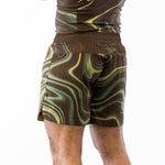 Brown and green no-gi jiu jitsu rash guard and shorts kit