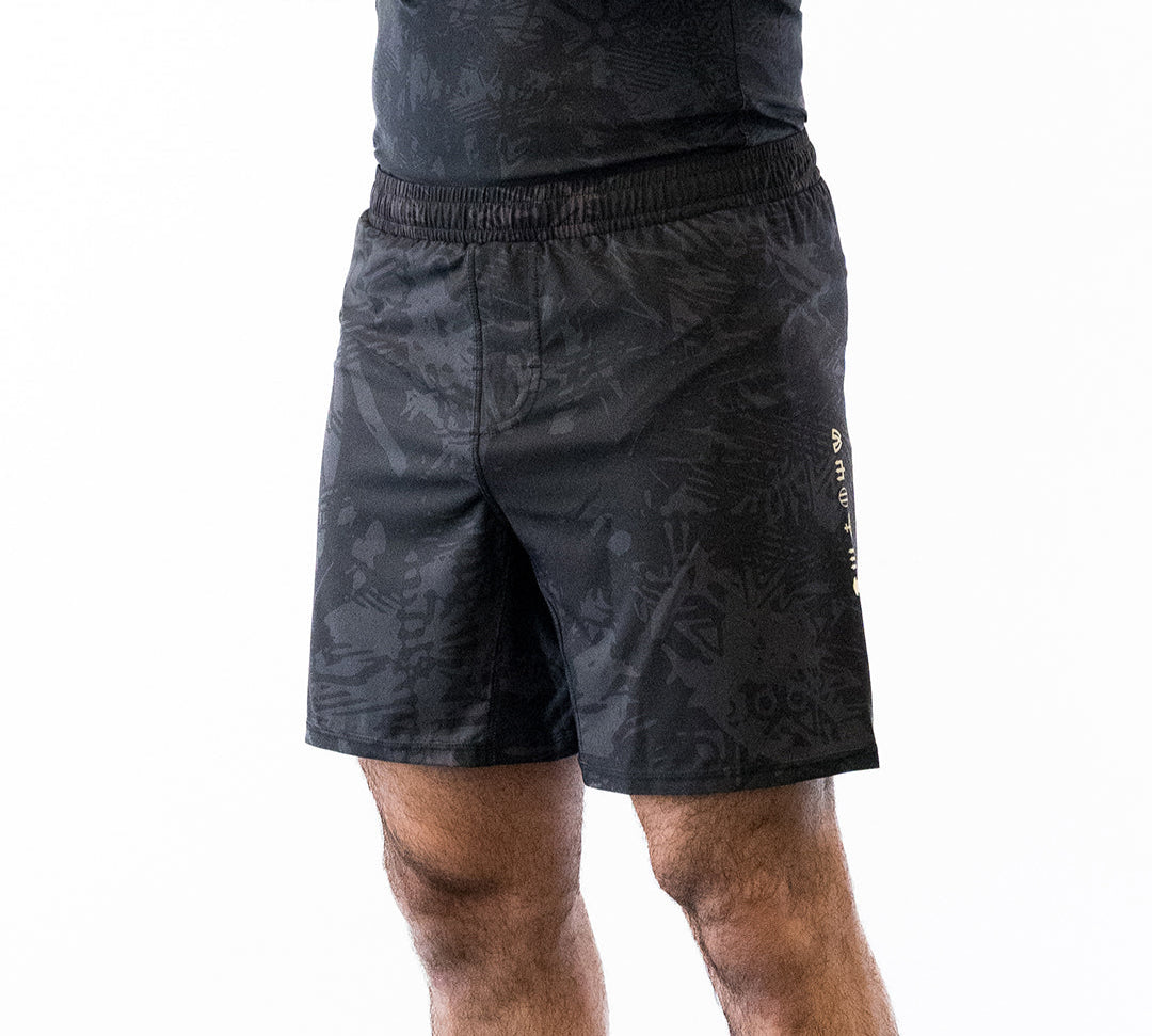 Black with gray no-gi jiu jitsu shorts