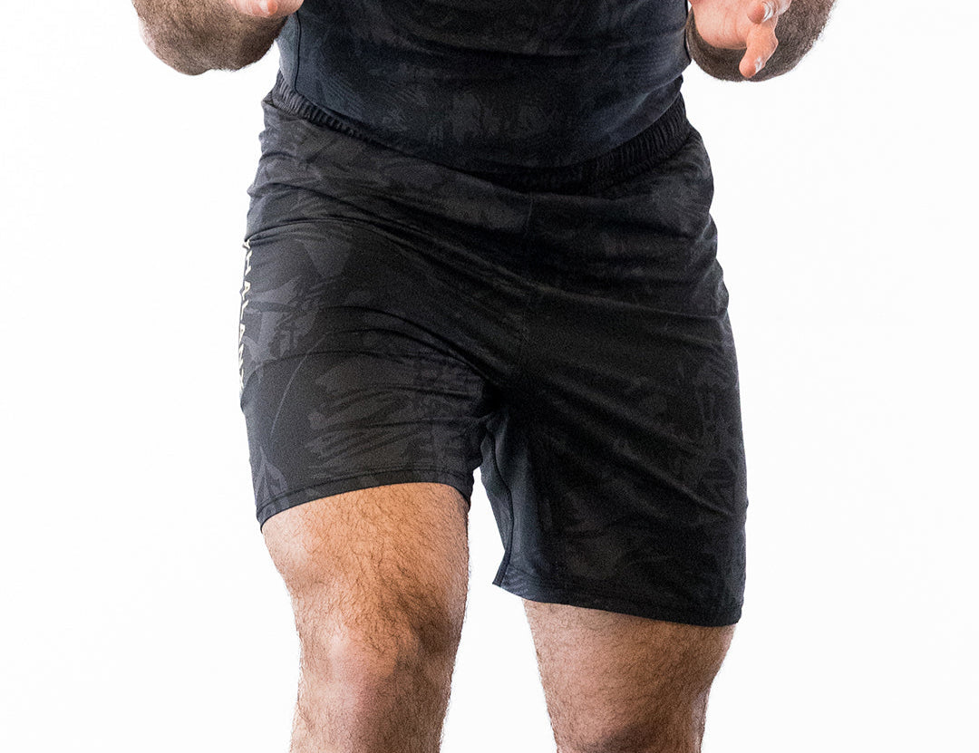 Black with gray no-gi jiu jitsu shorts