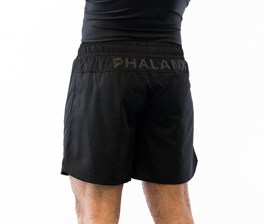 Black Phalanx jiu jitsu shorts with gray accents
