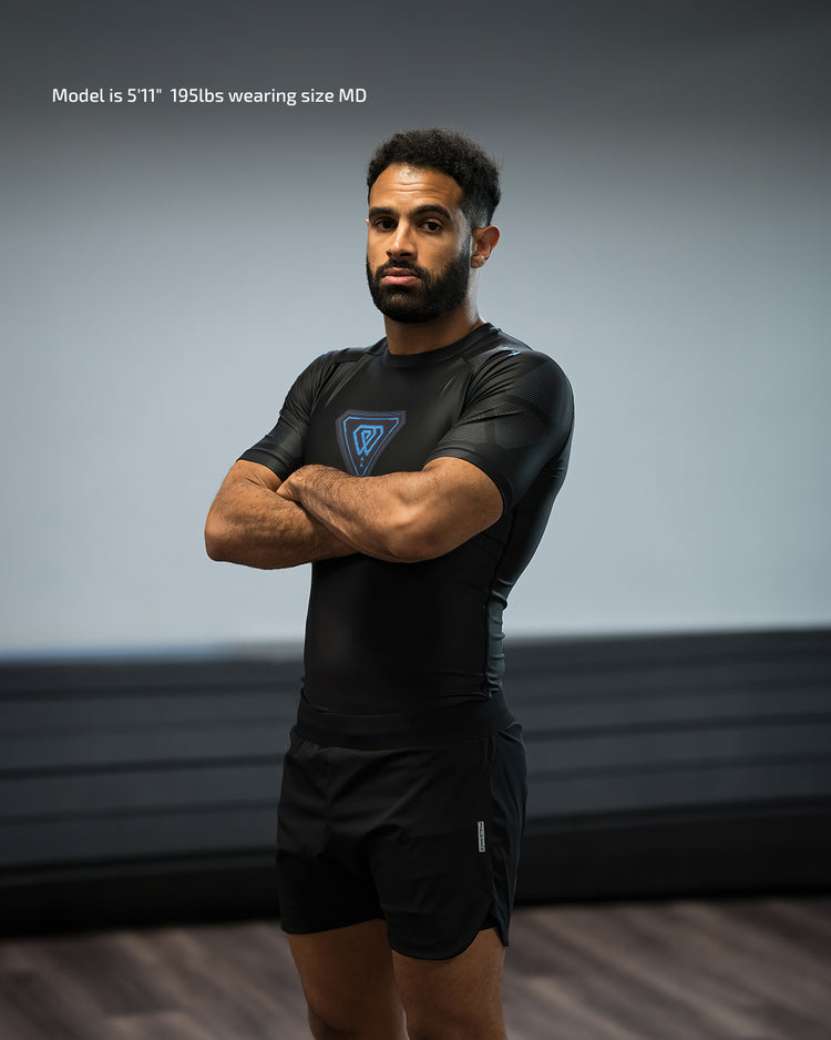 phalanx bjj rash guard for jiu jitsu and mma, perfect for no gi JJ or gi jiujitsu, short sleeve rashguard, wear at Spartan Race, Tough Mudder, Yoga - all athletics!