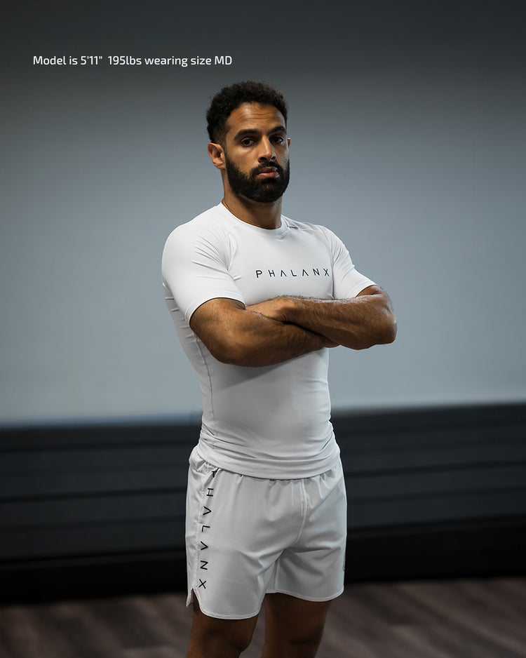 phalanx bjj rash guard for jiu jitsu and mma, perfect for no gi JJ or gi jiujitsu, short sleeve rashguard, wear at Spartan Race, Tough Mudder, Yoga - all athletics!