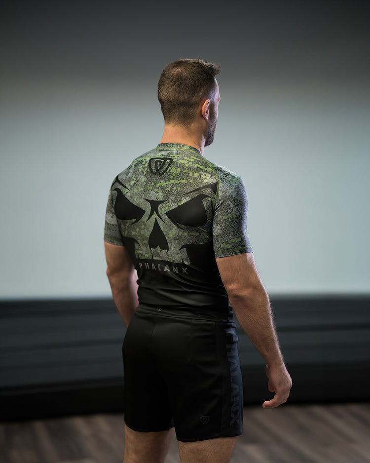 phalanx bjj rash guard for jiu jitsu and mma, perfect for no gi JJ or gi jiujitsu, short sleeve rashguard, wear at Spartan Race, Tough Mudder, Yoga - all athletics!