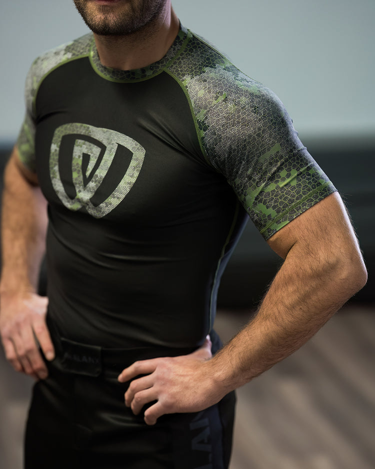 phalanx bjj rash guard for jiu jitsu and mma, perfect for no gi JJ or gi jiujitsu, short sleeve rashguard, wear at Spartan Race, Tough Mudder, Yoga - all athletics!