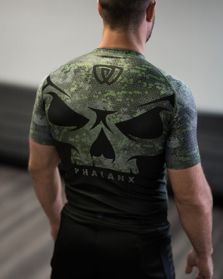 phalanx bjj rash guard for jiu jitsu and mma, perfect for no gi JJ or gi jiujitsu, short sleeve rashguard, wear at Spartan Race, Tough Mudder, Yoga - all athletics!