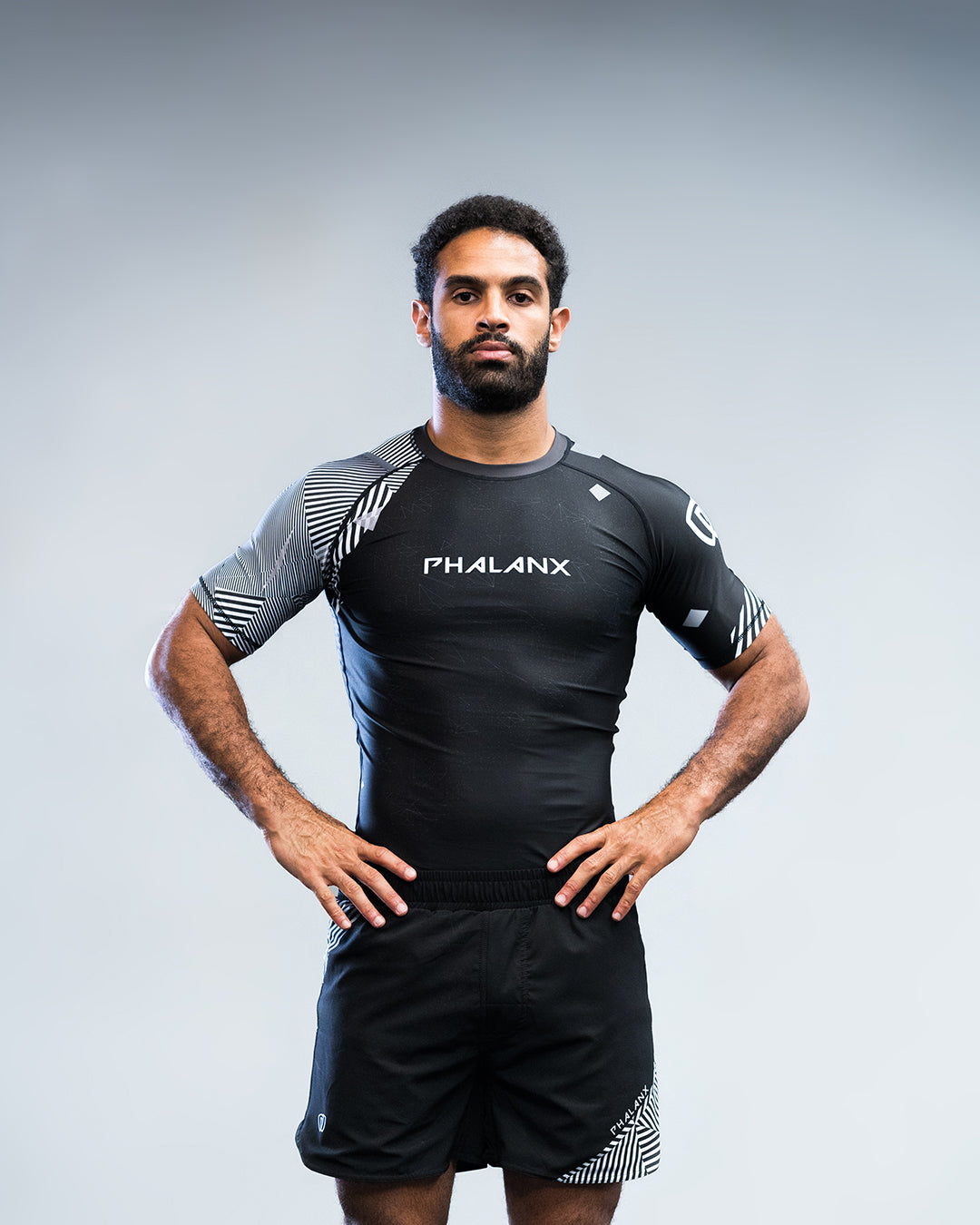 phalanx bjj rash guard for jiu jitsu and mma, perfect for no gi JJ or gi jiujitsu, short sleeve rashguard, wear at Spartan Race, Tough Mudder, Yoga - all athletics!