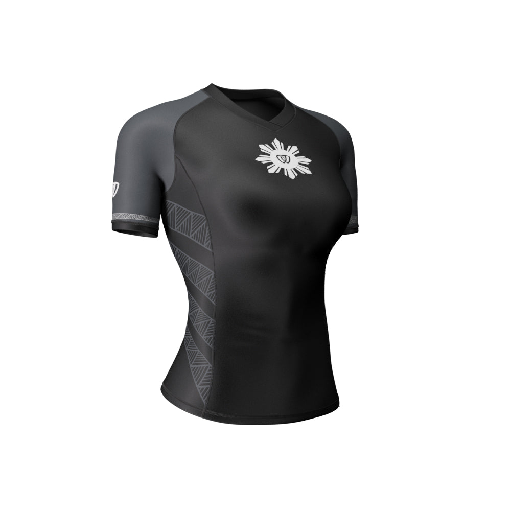 phalanx bjj women rash guard for female jiu jitsu and mma, perfect for women's no gi JJ or gi jiujitsu, short sleeve ladies rashguard, wear at Spartan Race, Tough Mudder, Yoga - all athletics!