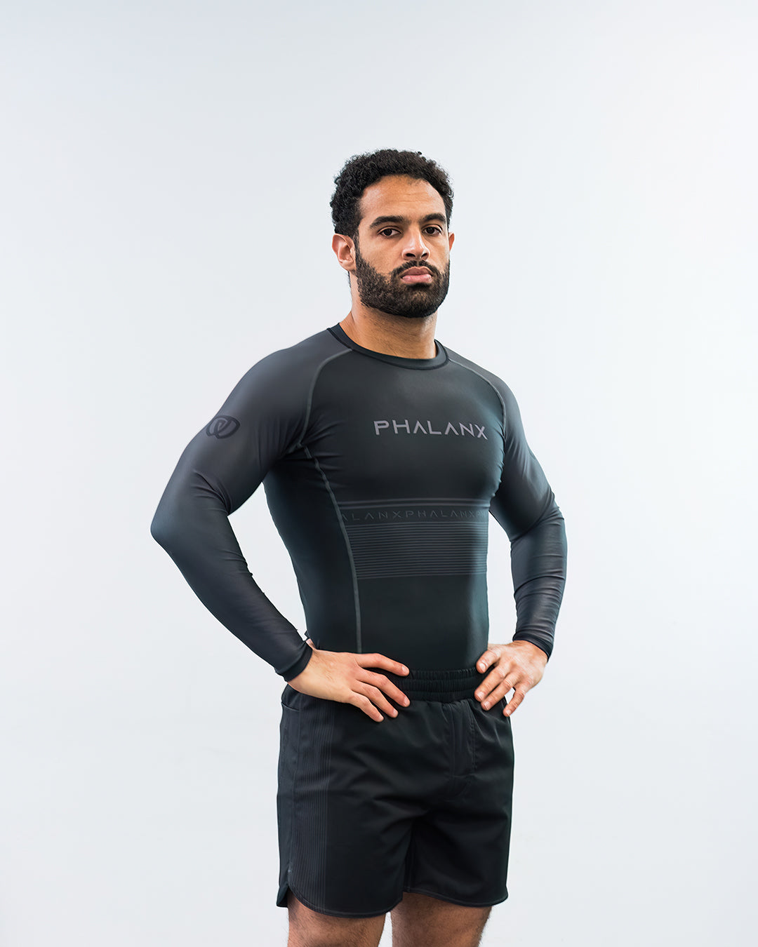 Phalanx Jiu-jitsu BJJ long-sleeve rash guard is perfect for training jiu-jitsu, no-gi grappling, MMA—mixed martial arts, Brazilian Jiu-jitsu, wrestling, and judo. It is also perfect for no-gi JJ or gi jiu-jitsu, and it can be worn at Spartan Race, Tough Mudder, Yoga—all athletics!