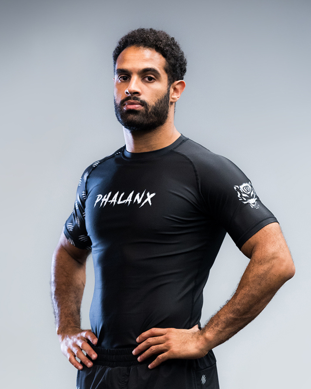 phalanx bjj rash guard for jiu jitsu and mma, perfect for no gi JJ or gi jiujitsu, short sleeve rashguard, wear at Spartan Race, Tough Mudder, Yoga - all athletics!