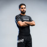 phalanx bjj rash guard for jiu jitsu and mma, perfect for no gi JJ or gi jiujitsu, short sleeve rashguard, wear at Spartan Race, Tough Mudder, Yoga - all athletics!