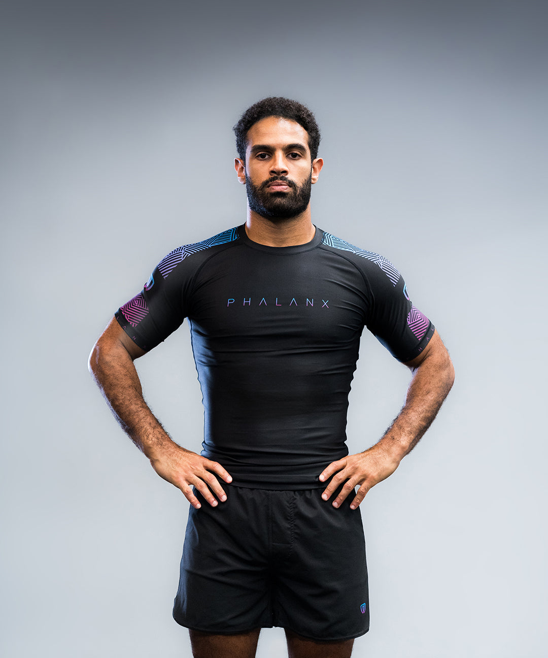 phalanx bjj rash guard for jiu jitsu and mma, perfect for no gi JJ or gi jiujitsu, short sleeve rashguard, wear at Spartan Race, Tough Mudder, Yoga - all athletics!