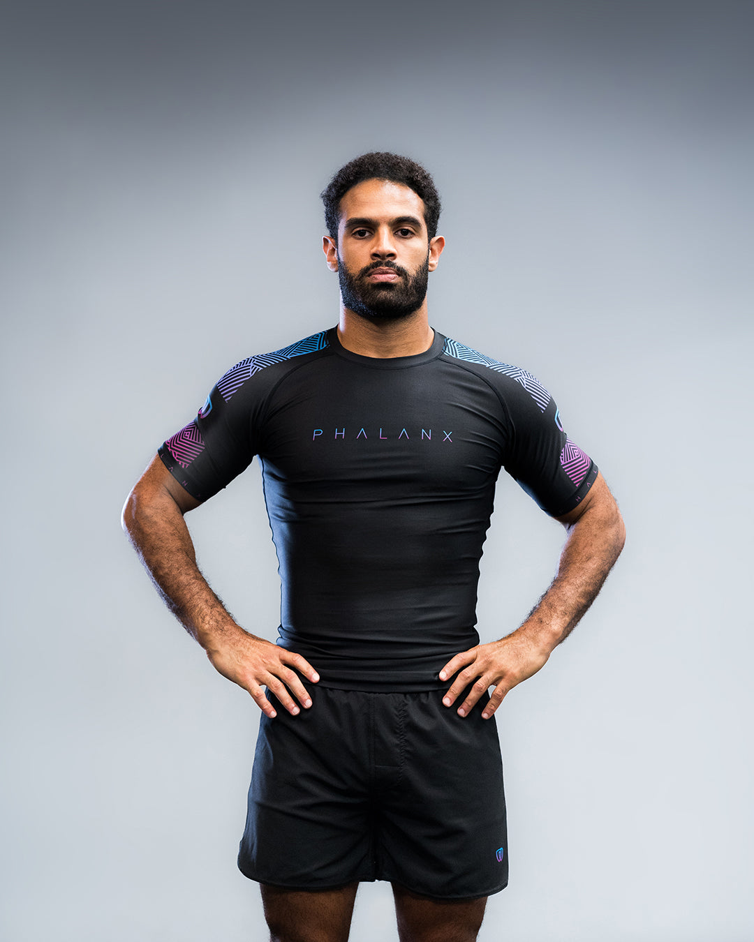 phalanx bjj rash guard for jiu jitsu and mma, perfect for no gi JJ or gi jiujitsu, short sleeve rashguard, wear at Spartan Race, Tough Mudder, Yoga - all athletics!