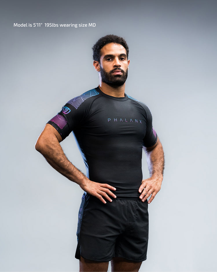 phalanx bjj rash guard for jiu jitsu and mma, perfect for no gi JJ or gi jiujitsu, short sleeve rashguard, wear at Spartan Race, Tough Mudder, Yoga - all athletics!