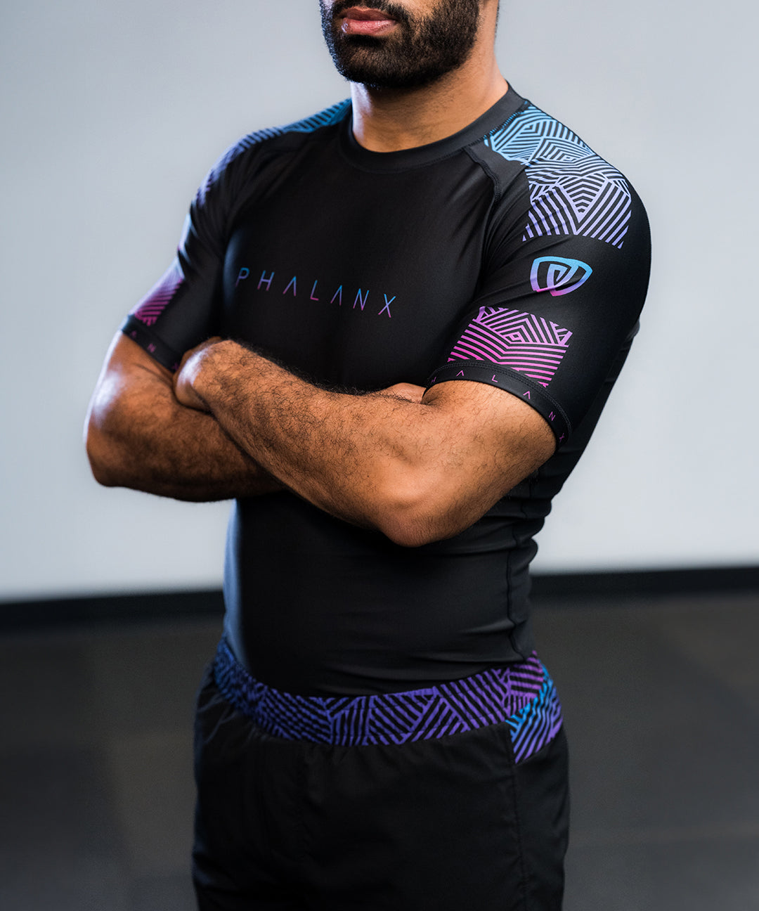 phalanx bjj rash guard for jiu jitsu and mma, perfect for no gi JJ or gi jiujitsu, short sleeve rashguard, wear at Spartan Race, Tough Mudder, Yoga - all athletics!