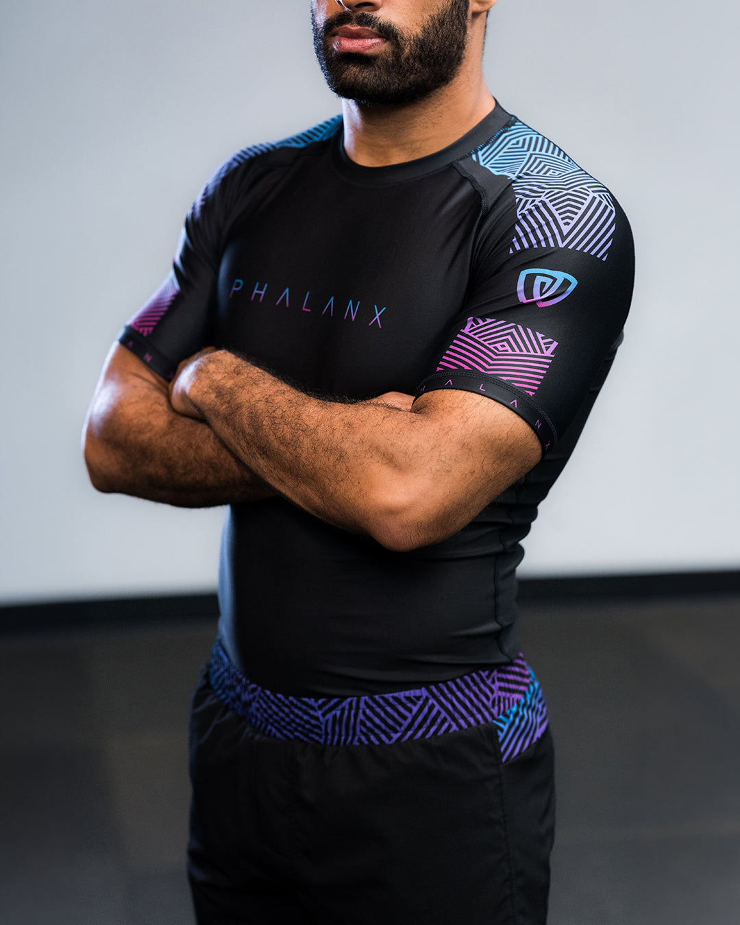 phalanx bjj rash guard for jiu jitsu and mma, perfect for no gi JJ or gi jiujitsu, short sleeve rashguard, wear at Spartan Race, Tough Mudder, Yoga - all athletics!