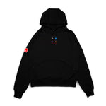 Phalanx Jiu Jitsu premium black oversized hoodie with ranked print, fully enclosed front pocket & patchwork. Made from uniquely sourced premium French terry fabric. High-level Brazilian Jiu-jitsu athletic apparel, the best brand in No Gi.