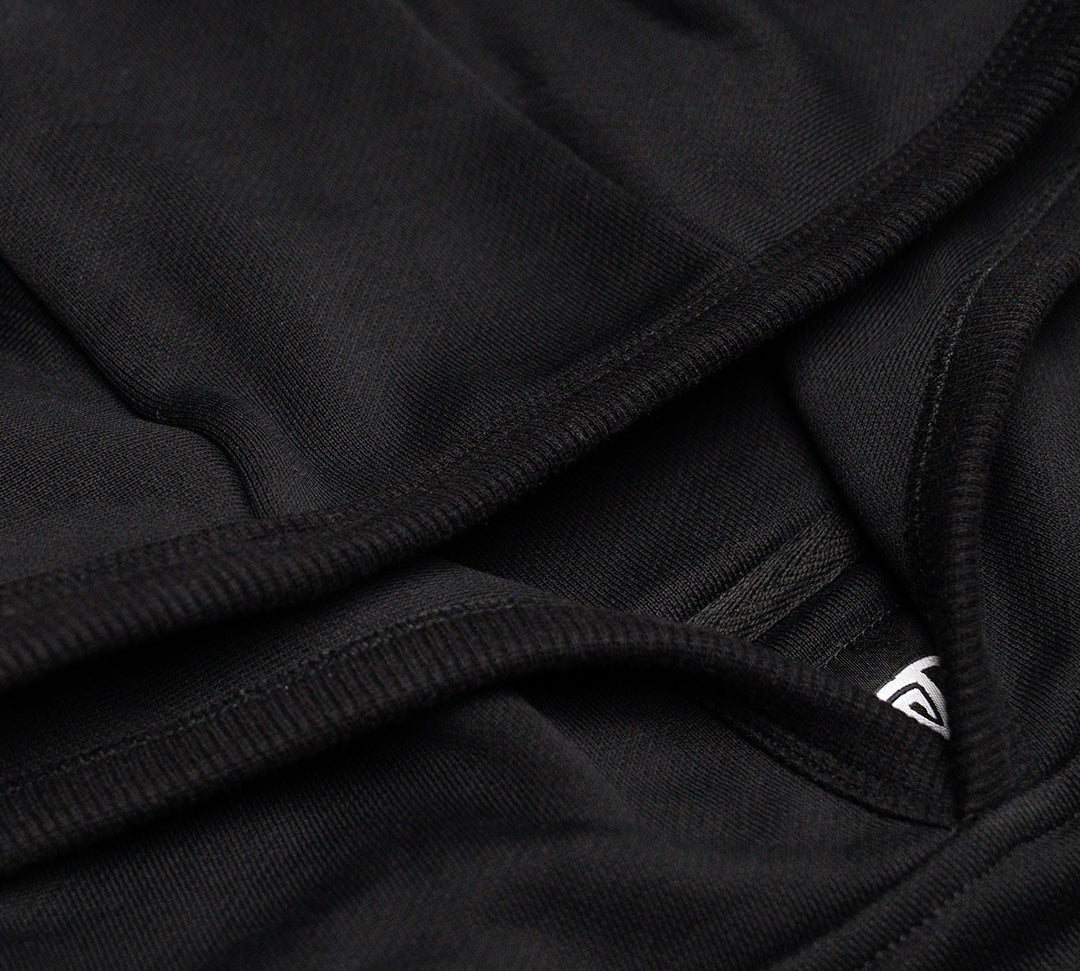 Phalanx Jiu Jitsu premium black oversized hoodie with ranked print, fully enclosed front pocket & patchwork. Made from uniquely sourced premium French terry fabric. High-level Brazilian Jiu-jitsu athletic apparel, the best brand in No Gi.