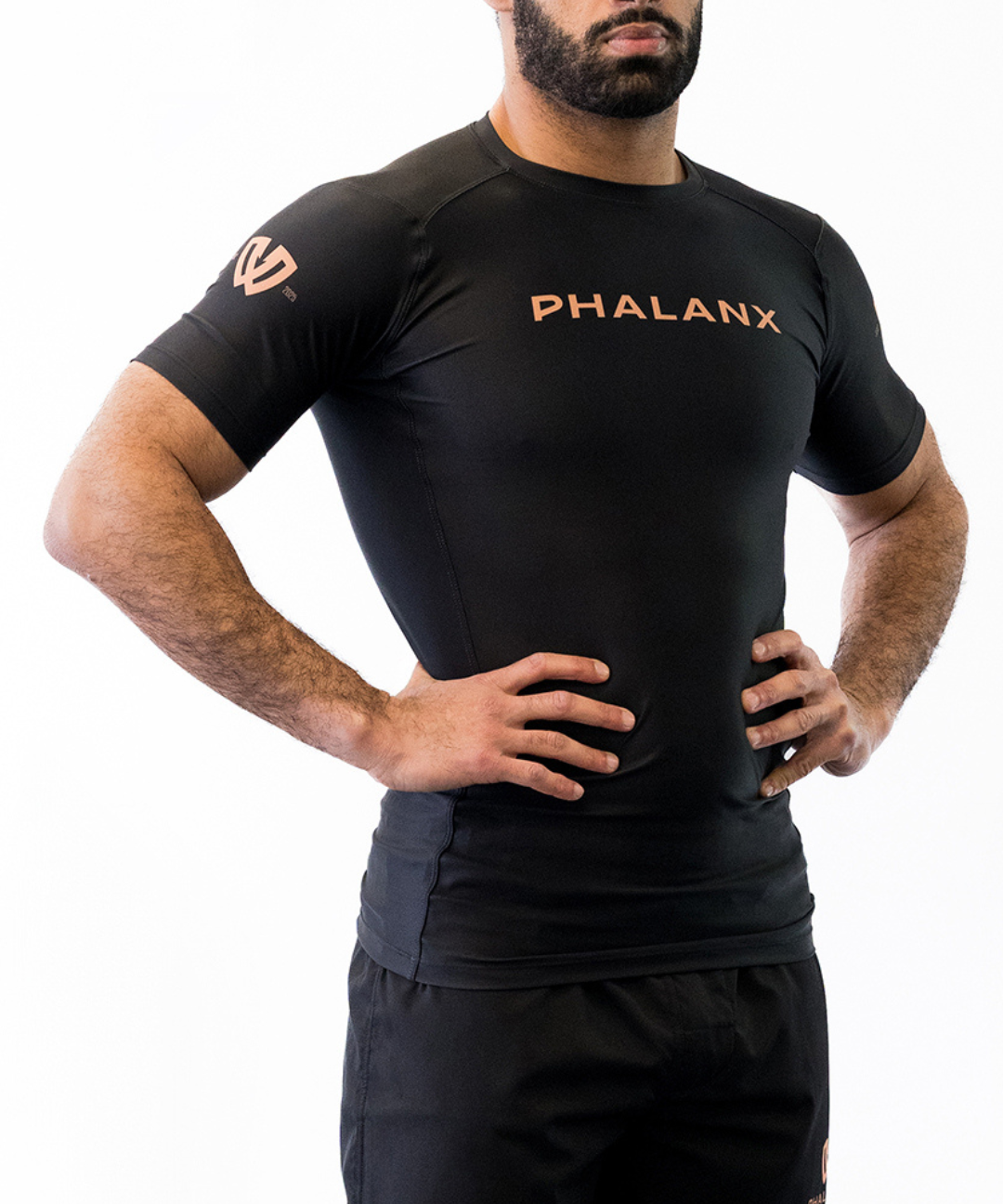 Phalanx Jiu-jitsu BJJ short-sleeve rash guard is perfect for training jiu-jitsu, no-gi grappling, MMA—mixed martial arts, Brazilian Jiu-jitsu, wrestling, and judo. It is also perfect for no-gi JJ or gi jiu-jitsu, and it can be worn at Spartan Race, Tough Mudder, Yoga—all athletics!