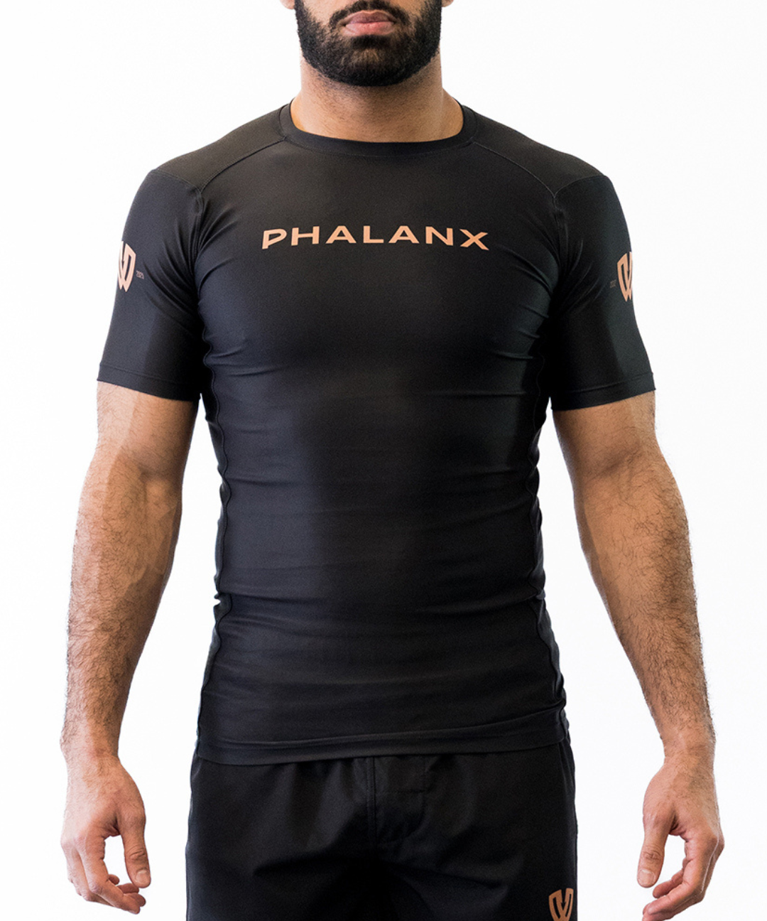 Phalanx Jiu-jitsu BJJ short-sleeve rash guard is perfect for training jiu-jitsu, no-gi grappling, MMA—mixed martial arts, Brazilian Jiu-jitsu, wrestling, and judo. It is also perfect for no-gi JJ or gi jiu-jitsu, and it can be worn at Spartan Race, Tough Mudder, Yoga—all athletics!
