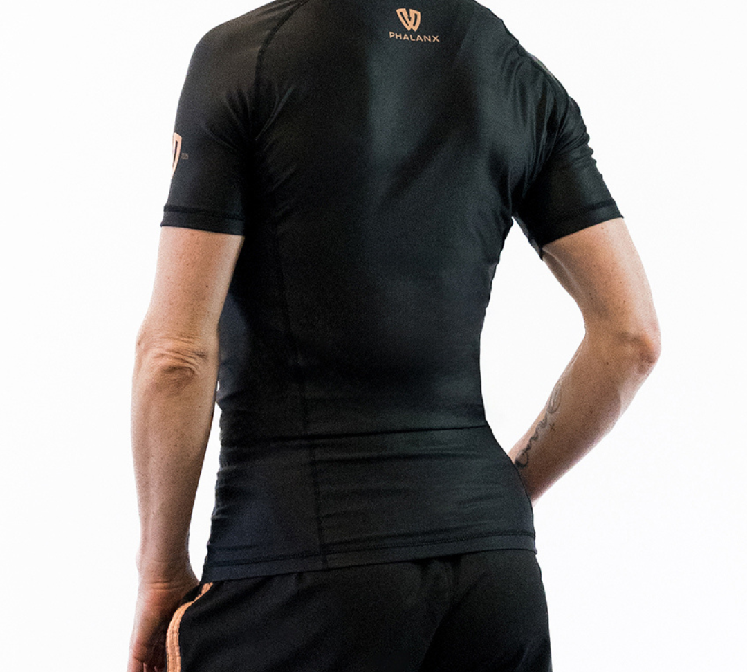 Phalanx Women's Jiu-jitsu BJJ short-sleeve rash guard is perfect for training jiu-jitsu, no-gi grappling, MMA—mixed martial arts, Brazilian Jiu-jitsu, wrestling, and judo. It is also perfect for no-gi JJ or gi jiu-jitsu, and it can be worn at Spartan Race, Tough Mudder, Yoga—all athletics!
