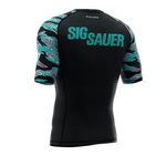 Phalanx x Sig Sauer bjj rash guard for jiu jitsu and mma, perfect for no gi JJ or gi jiujitsu, short sleeve rashguard, wear at Spartan Race, Tough Mudder, Yo