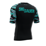 Phalanx x Sig Sauer bjj rash guard for jiu jitsu and mma, perfect for no gi JJ or gi jiujitsu, short sleeve rashguard, wear at Spartan Race, Tough Mudder, Yo