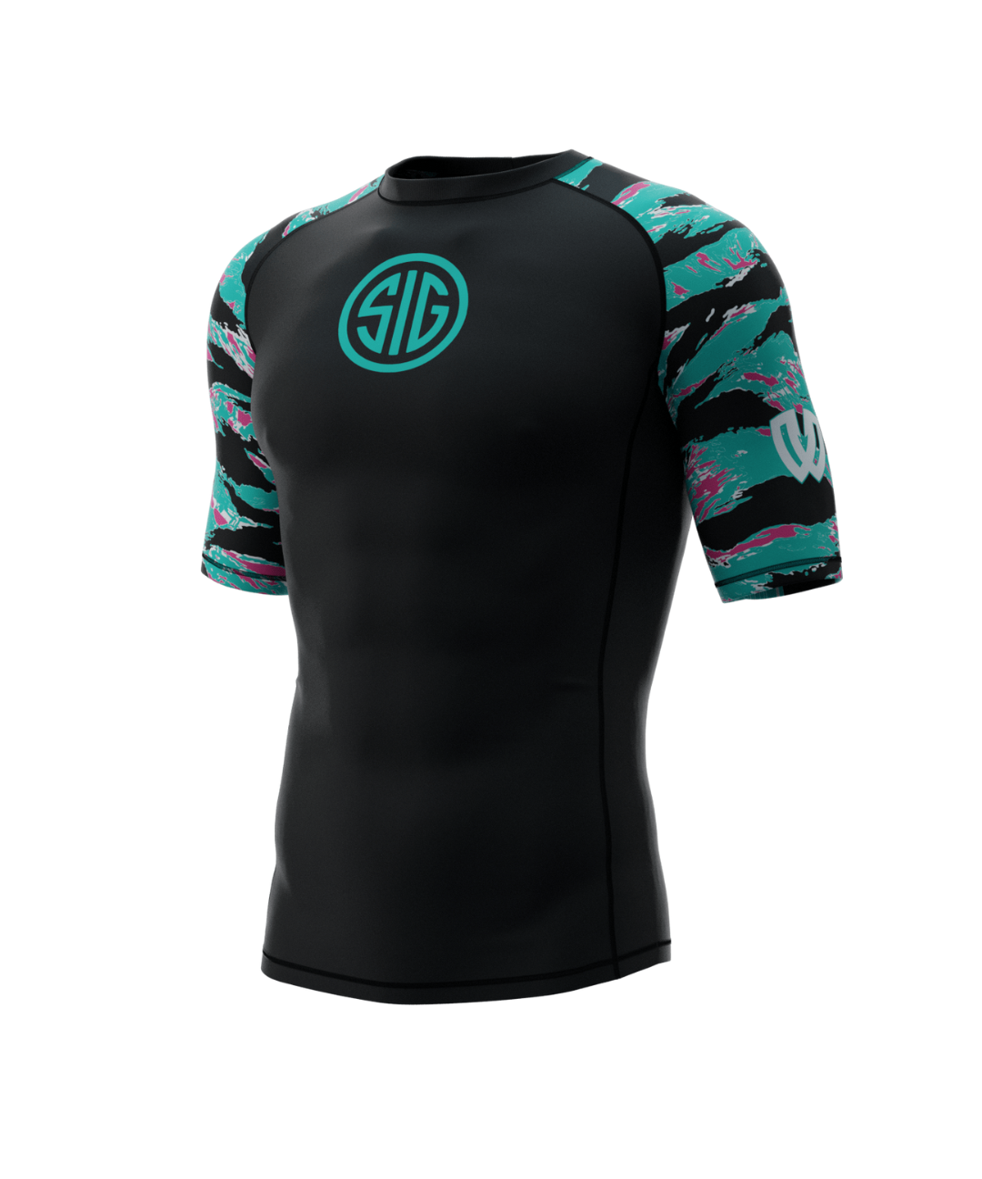 Phalanx x Sig Sauer bjj rash guard for jiu jitsu and mma, perfect for no gi JJ or gi jiujitsu, short sleeve rashguard, wear at Spartan Race, Tough Mudder, Yo
