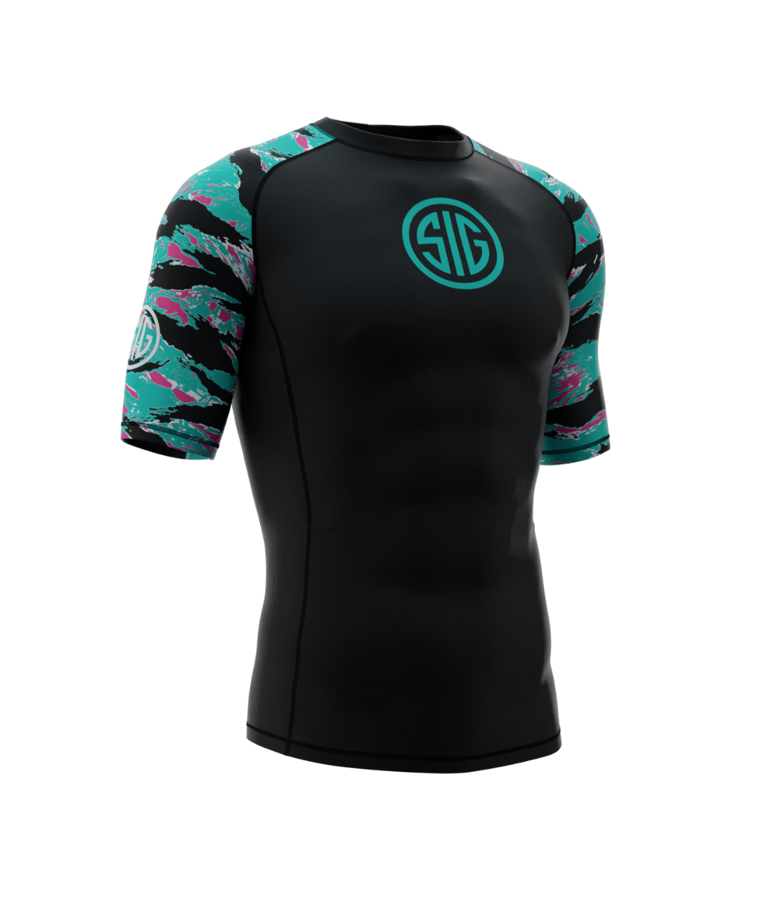 Phalanx x Sig Sauer bjj rash guard for jiu jitsu and mma, perfect for no gi JJ or gi jiujitsu, short sleeve rashguard, wear at Spartan Race, Tough Mudder, Yo