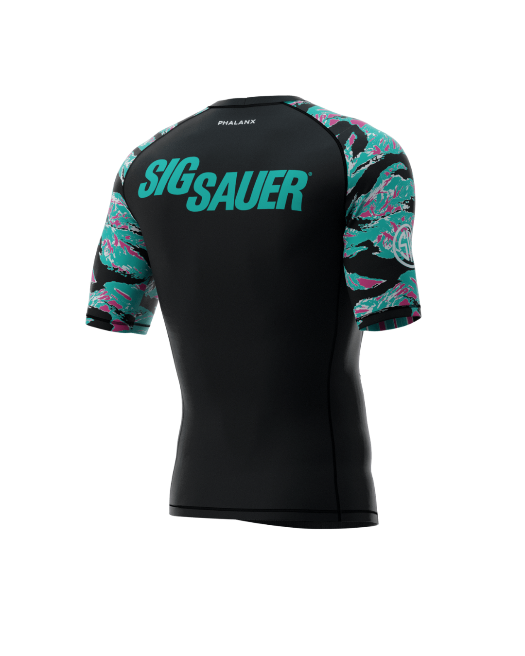 Phalanx x Sig Sauer bjj rash guard for jiu jitsu and mma, perfect for no gi JJ or gi jiujitsu, short sleeve rashguard, wear at Spartan Race, Tough Mudder, Yo