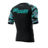 Phalanx x Sig Sauer bjj rash guard for jiu jitsu and mma, perfect for no gi JJ or gi jiujitsu, short sleeve rashguard, wear at Spartan Race, Tough Mudder, Yo