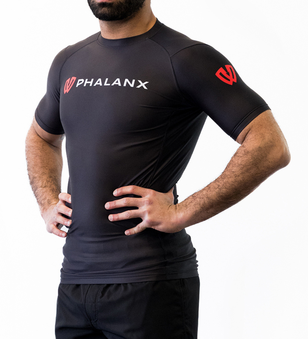Phalanx Jiu-jitsu BJJ short-sleeve rash guard is perfect for training jiu-jitsu, no-gi grappling, MMA—mixed martial arts, Brazilian Jiu-jitsu, wrestling, and judo. It is also perfect for no-gi JJ or gi jiu-jitsu, and it can be worn at Spartan Race, Tough Mudder, Yoga—all athletics!