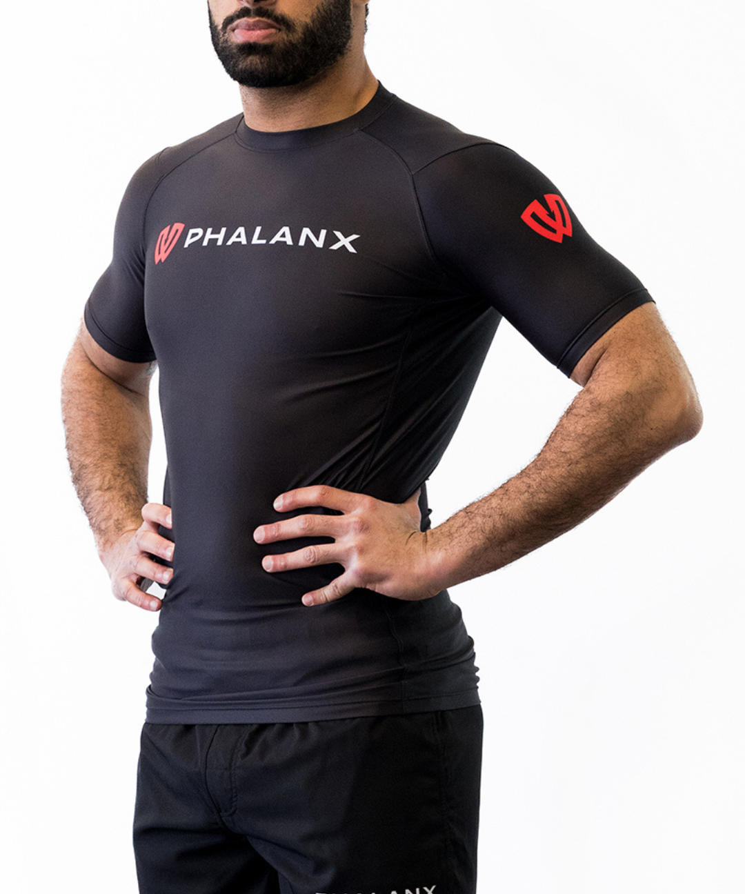 Phalanx Jiu-jitsu BJJ short-sleeve rash guard is perfect for training jiu-jitsu, no-gi grappling, MMA—mixed martial arts, Brazilian Jiu-jitsu, wrestling, and judo. It is also perfect for no-gi JJ or gi jiu-jitsu, and it can be worn at Spartan Race, Tough Mudder, Yoga—all athletics!