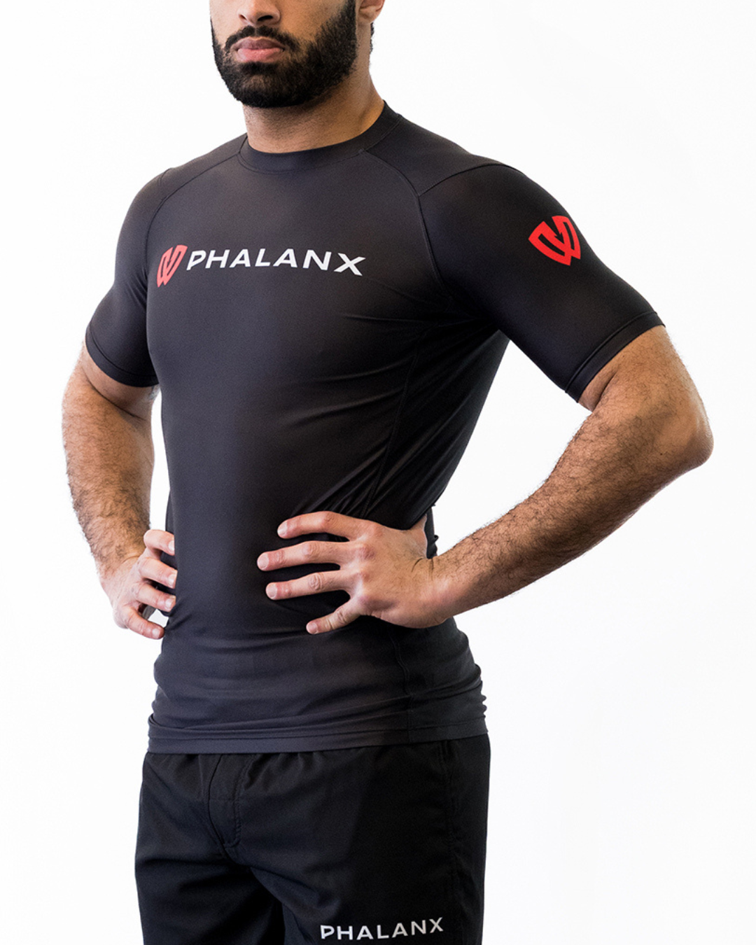 Phalanx Jiu-jitsu BJJ short-sleeve rash guard is perfect for training jiu-jitsu, no-gi grappling, MMA—mixed martial arts, Brazilian Jiu-jitsu, wrestling, and judo. It is also perfect for no-gi JJ or gi jiu-jitsu, and it can be worn at Spartan Race, Tough Mudder, Yoga—all athletics!