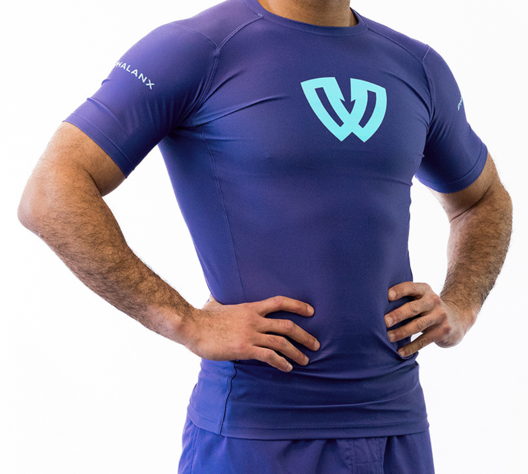 Phalanx Jiu-jitsu BJJ short-sleeve rash guard is perfect for training jiu-jitsu, no-gi grappling, MMA—mixed martial arts, Brazilian Jiu-jitsu, wrestling, and judo. It is also perfect for no-gi JJ or gi jiu-jitsu, and it can be worn at Spartan Race, Tough Mudder, Yoga—all athletics!