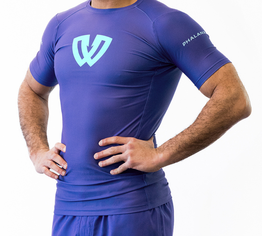 Phalanx Jiu-jitsu BJJ short-sleeve rash guard is perfect for training jiu-jitsu, no-gi grappling, MMA—mixed martial arts, Brazilian Jiu-jitsu, wrestling, and judo. It is also perfect for no-gi JJ or gi jiu-jitsu, and it can be worn at Spartan Race, Tough Mudder, Yoga—all athletics!