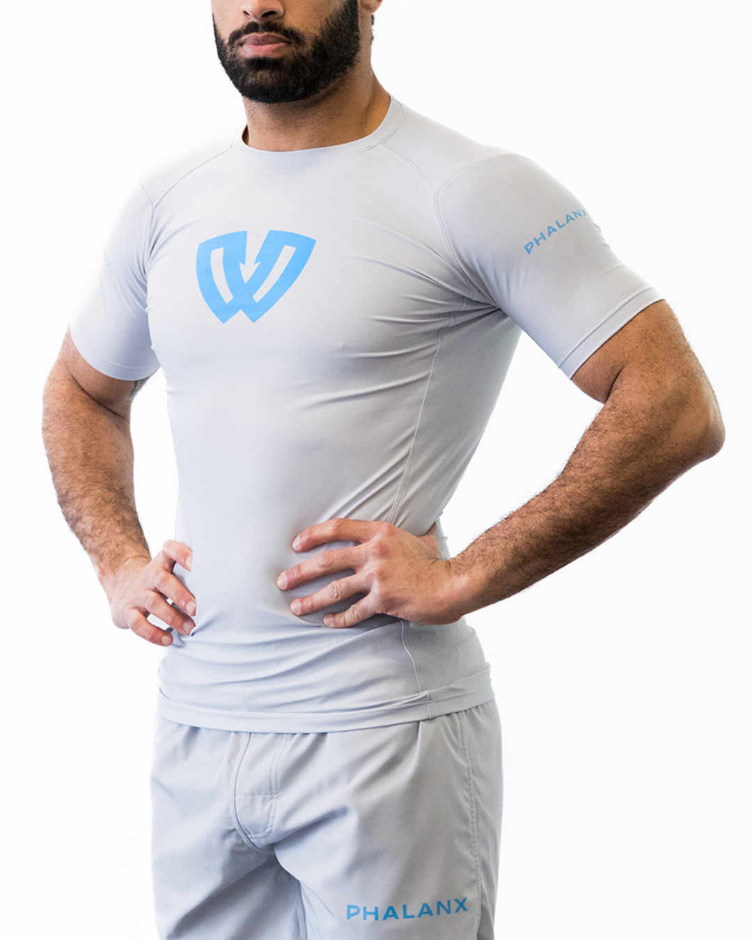Phalanx Jiu-jitsu BJJ short-sleeve rash guard is perfect for training jiu-jitsu, no-gi grappling, MMA—mixed martial arts, Brazilian Jiu-jitsu, wrestling, and judo. It is also perfect for no-gi JJ or gi jiu-jitsu, and it can be worn at Spartan Race, Tough Mudder, Yoga—all athletics!