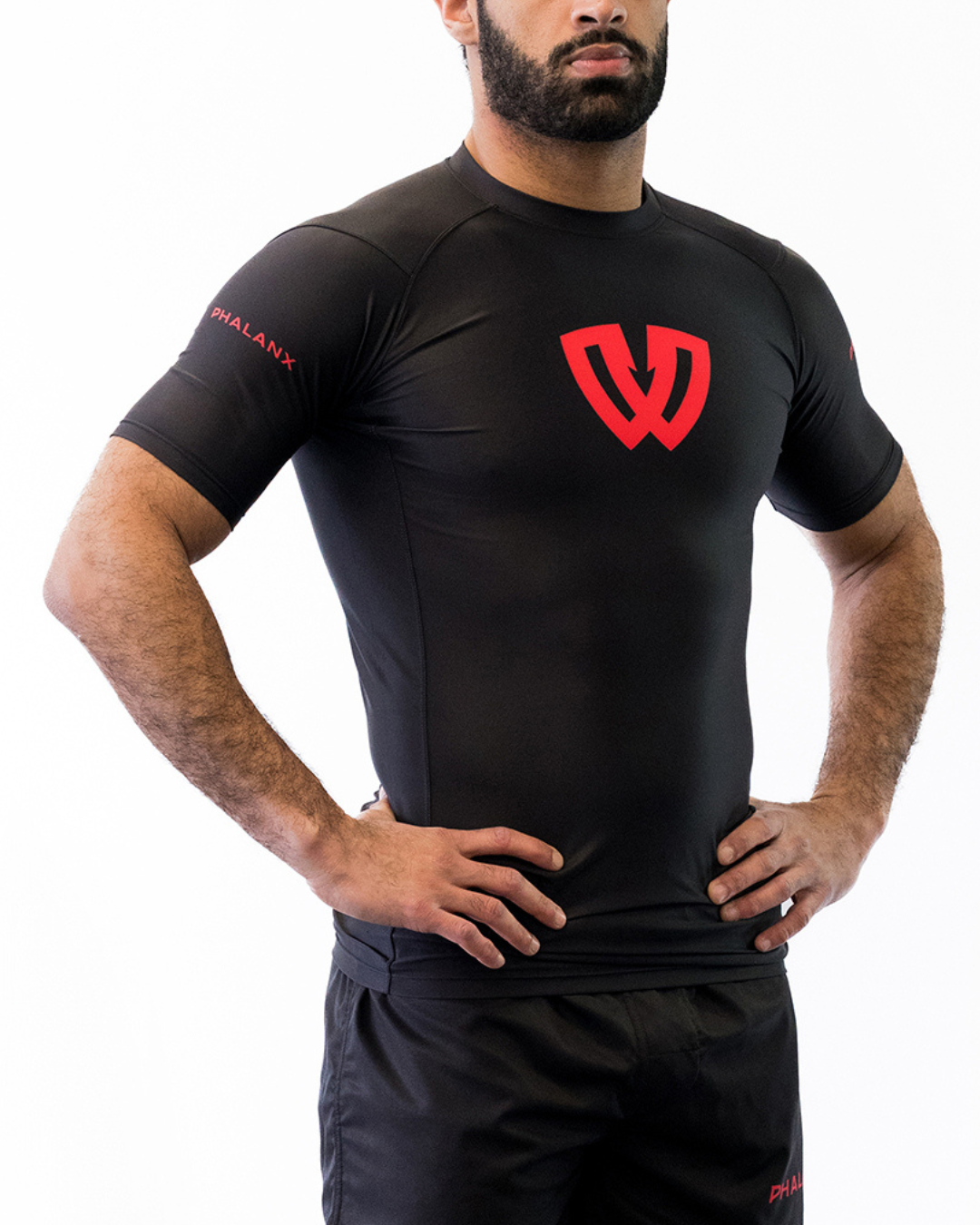 Phalanx Jiu-jitsu BJJ short-sleeve rash guard is perfect for training jiu-jitsu, no-gi grappling, MMA—mixed martial arts, Brazilian Jiu-jitsu, wrestling, and judo. It is also perfect for no-gi JJ or gi jiu-jitsu, and it can be worn at Spartan Race, Tough Mudder, Yoga—all athletics!
