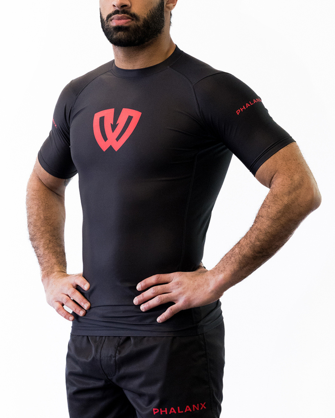 Phalanx Jiu-jitsu BJJ short-sleeve rash guard is perfect for training jiu-jitsu, no-gi grappling, MMA—mixed martial arts, Brazilian Jiu-jitsu, wrestling, and judo. It is also perfect for no-gi JJ or gi jiu-jitsu, and it can be worn at Spartan Race, Tough Mudder, Yoga—all athletics!
