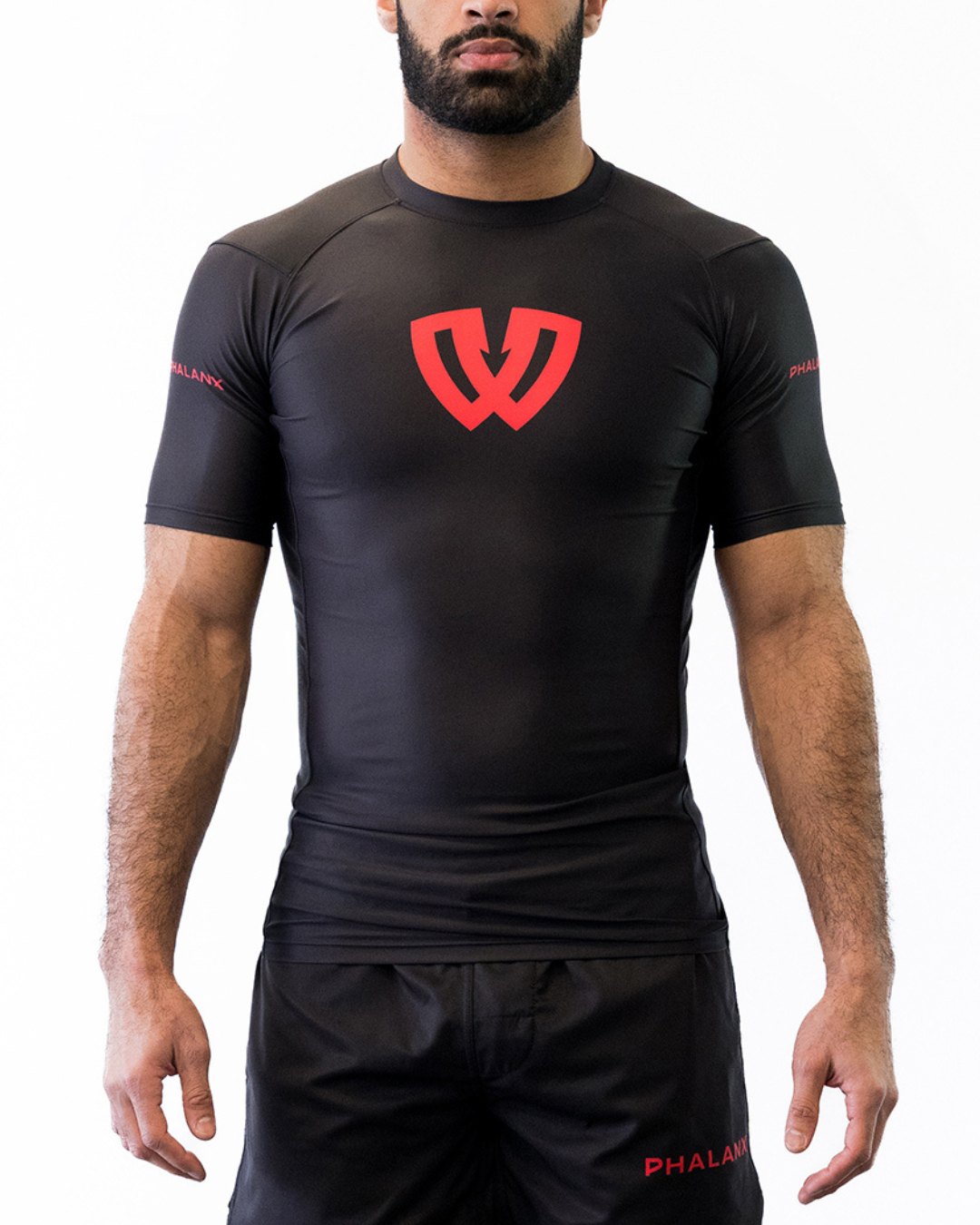 Phalanx Jiu-jitsu BJJ short-sleeve rash guard is perfect for training jiu-jitsu, no-gi grappling, MMA—mixed martial arts, Brazilian Jiu-jitsu, wrestling, and judo. It is also perfect for no-gi JJ or gi jiu-jitsu, and it can be worn at Spartan Race, Tough Mudder, Yoga—all athletics!